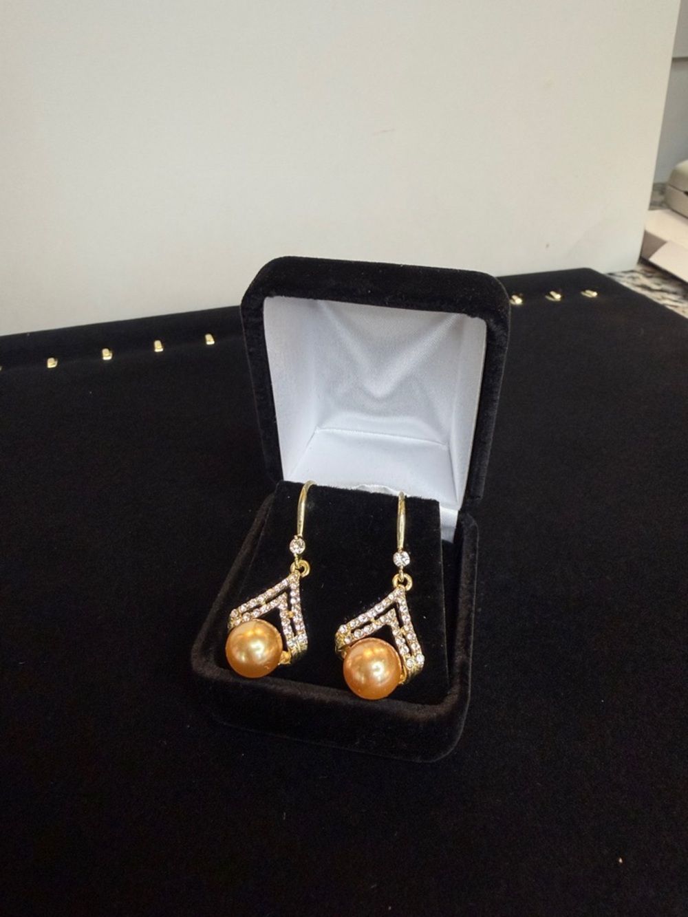 Gold Pearl Drop Earrings with Crystal Accents - Women Jewelry